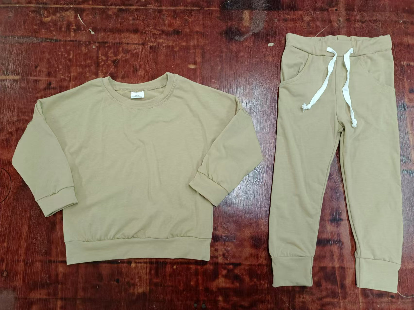 (Custom Design Preorder MOQ 3 ) Khaki Color Kids Pajamas Clothes Set