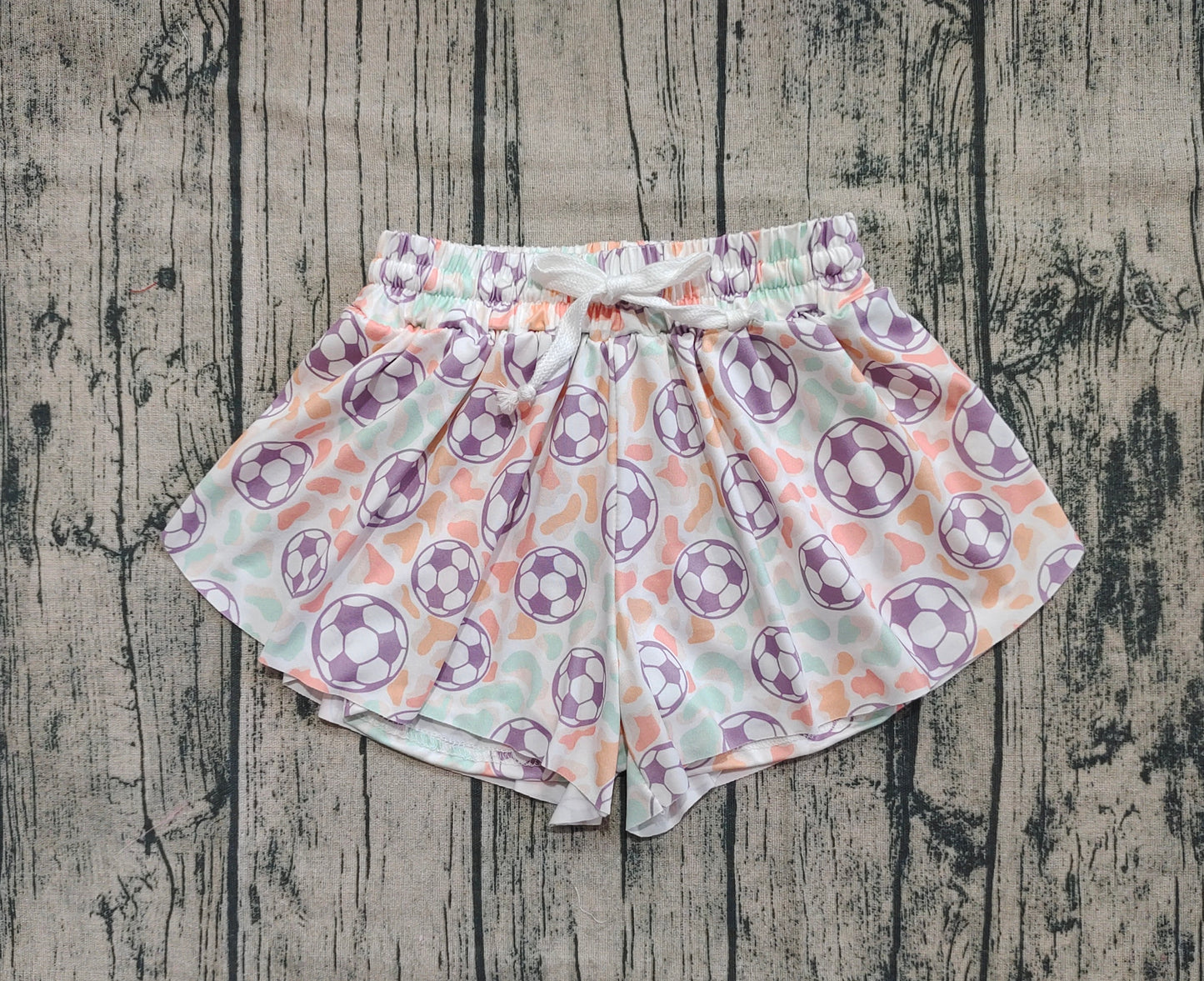 (Custom Design Preorder MOQ 5 Each Item) Soccer Print Summer Bottom Flutter Shorts Mom and Me Matching Clothes