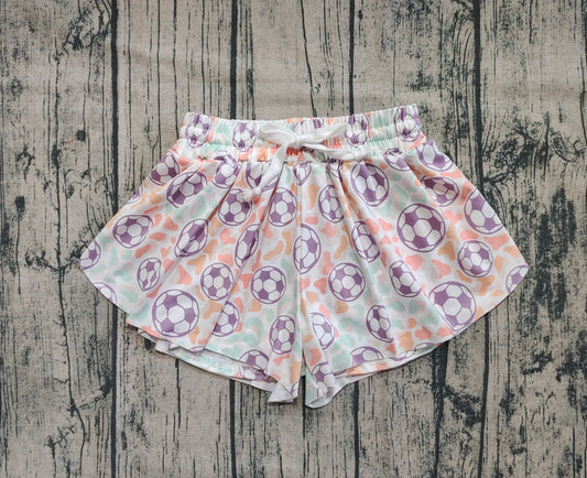 (Custom Design Preorder MOQ 5 Each Item) Soccer Print Summer Bottom Flutter Shorts Mom and Me Matching Clothes