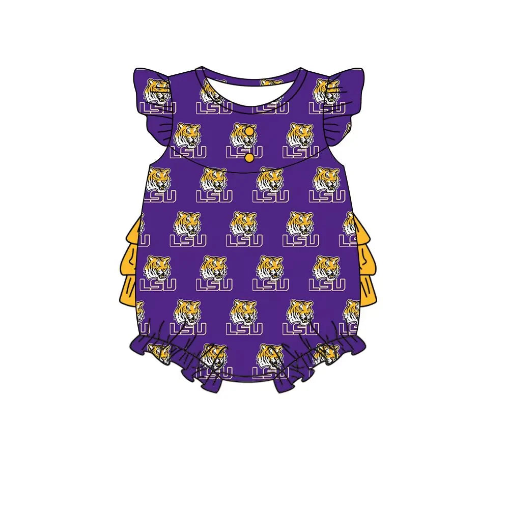 (Custom Design Preorder MOQ 5) Team's LSU Print Baby Girls Bubble Romper