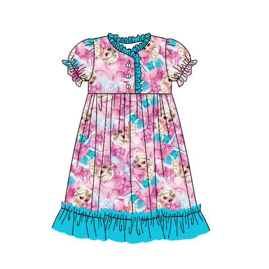 12.16(Custom Design Preorder MOQ 5) Cartoon Princess Pink Print Girls Summer Ankle Length Nightdress