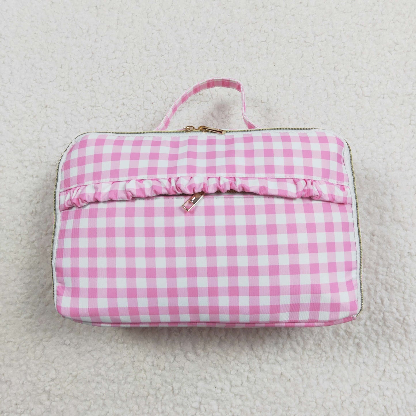 Pink Plaid Print Backpack Lunch Boxes Girls Back to School Bags