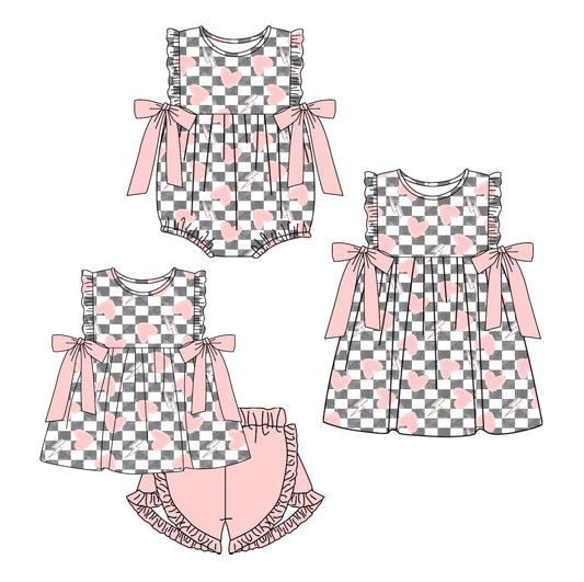 11.22(Custom Design Preorder MOQ 5 Each Design) Heart Plaid Print Girls Valentine's Day Matching Clothes Sisters Wear