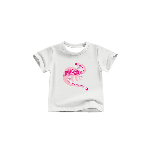 (Custom Design Preorder MOQ 5) Pink Dino Heart Print Girls Valentine's Tee Shirts Top