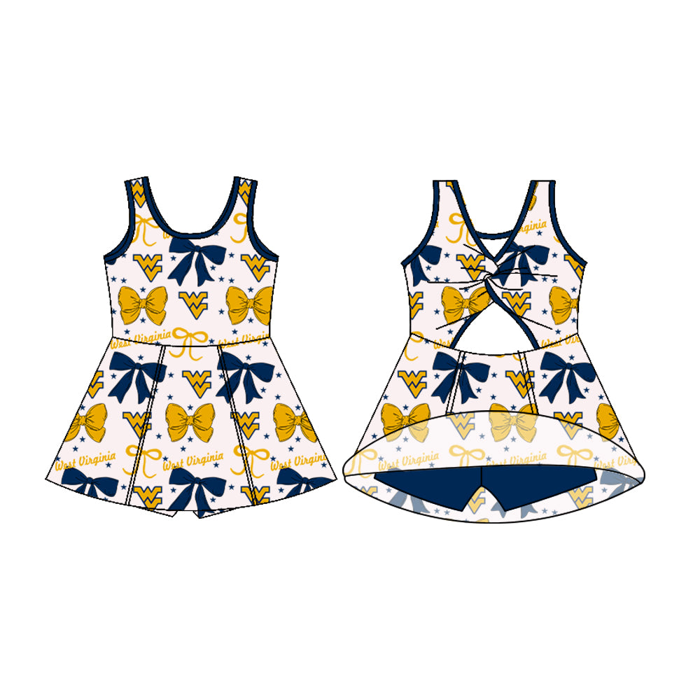 (Custom Design Preorder MOQ 5) Team's West Virginia Bows Print Backless Top Shorts Skirts Girls Summer Yoga Dress