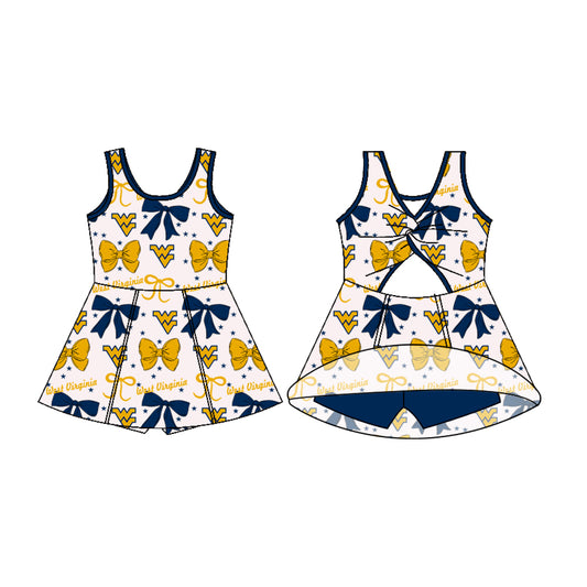 (Custom Design Preorder MOQ 5) Team's West Virginia Bows Print Backless Top Shorts Skirts Girls Summer Yoga Dress