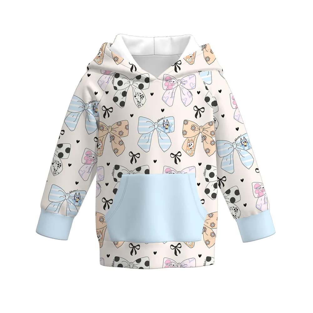 (Custom Design Preorder MOQ 5) Cartoon Dog Bows Print Girls Hoodie Tops