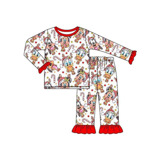 (Custom Design Preorder MOQ 5) Cartoon Mouse Duck Print Girls Christmas Pajamas Clothes Set