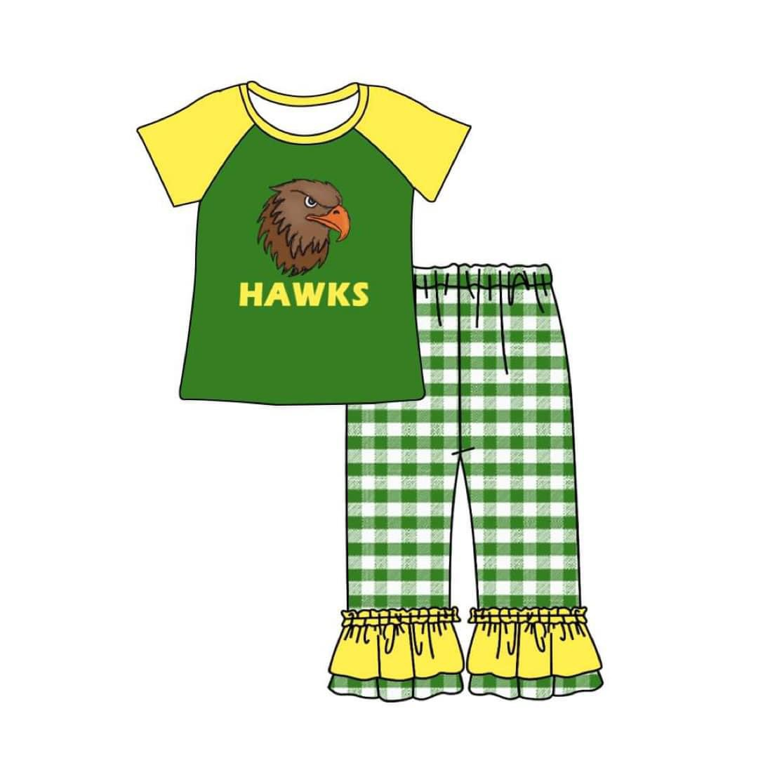 (Custom Design Preorder MOQ 5)  Team's HAWKS Print Girls Clothes Set