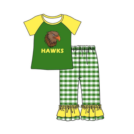 (Custom Design Preorder MOQ 5)  Team's HAWKS Print Girls Clothes Set