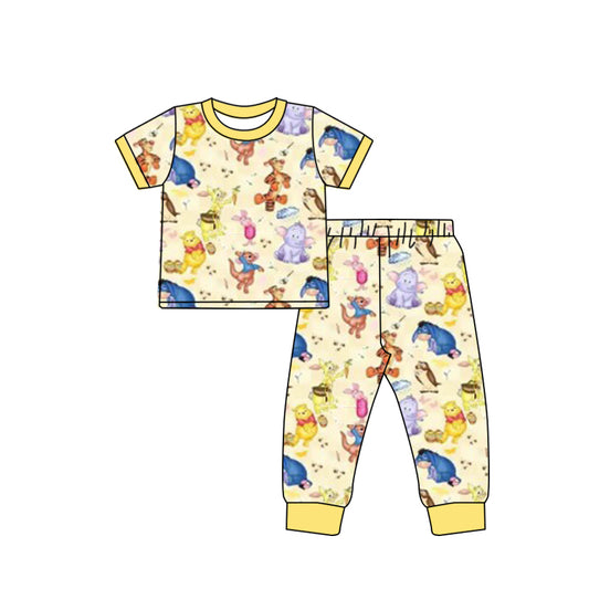 (Custom Design Preorder MOQ 5) Cartoon Bear Print Boys Pajamas Clothes Set