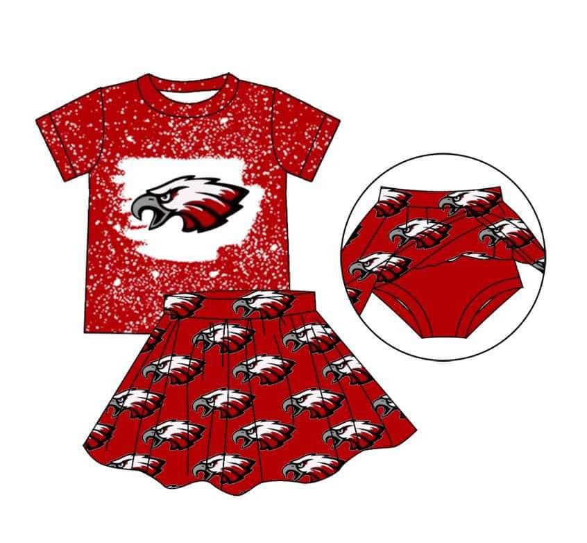 (Custom Design Preorder MOQ 5) Team's Red Eagle Print Skirts With Shorts Girls Clothes Sets