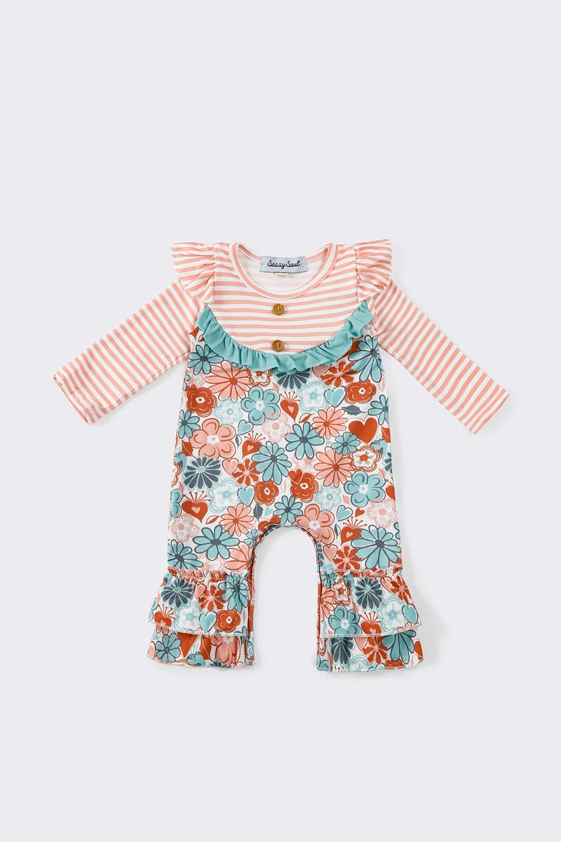 (Custom Design Preorder MOQ 5) Flowers Print Baby Girls Fall Romper