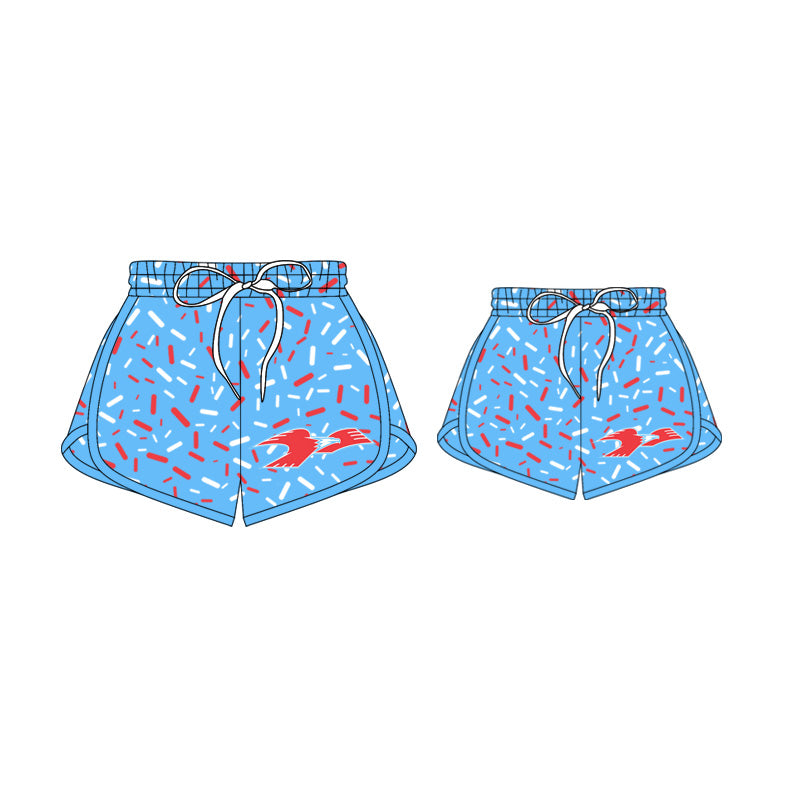 (Custom Design Preorder MOQ 5 Each Item) Team's Central Blue Sprinkles Print Summer Bottom Sports Shorts Mom and Me Matching Clothes