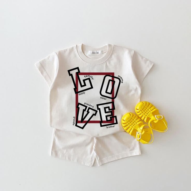 (Custom Design Preorder MOQ 5) LOVE White Top Shorts Kids Summer Clothes Set