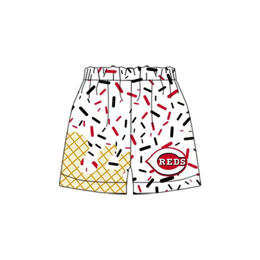 (Custom Design Preorder MOQ 5 Each Item) Team's Reds Sprinkles Print Summer Bottom Shorts Mom and Me Matching Clothes