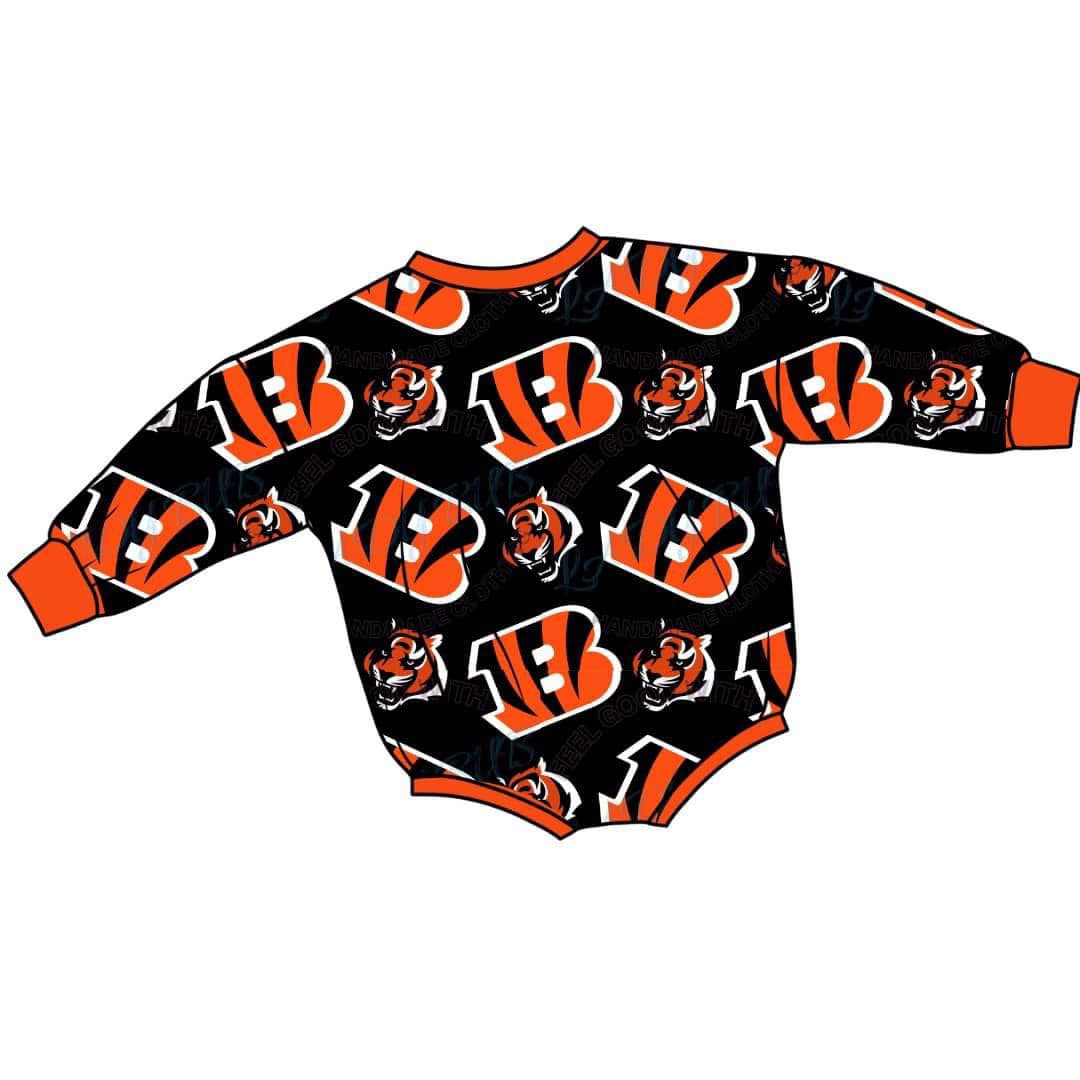 (Custom Design Preorder MOQ 5) Team's Tigers Print Baby Fall Romper