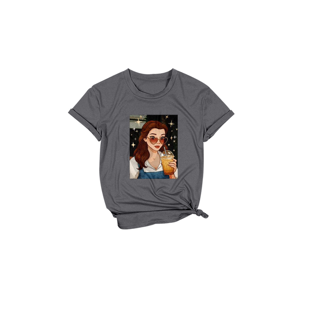 (Custom Design Preorder MOQ 5 Each Item) Cartoon Princess Grey Print Mom and Me Matching Clothes