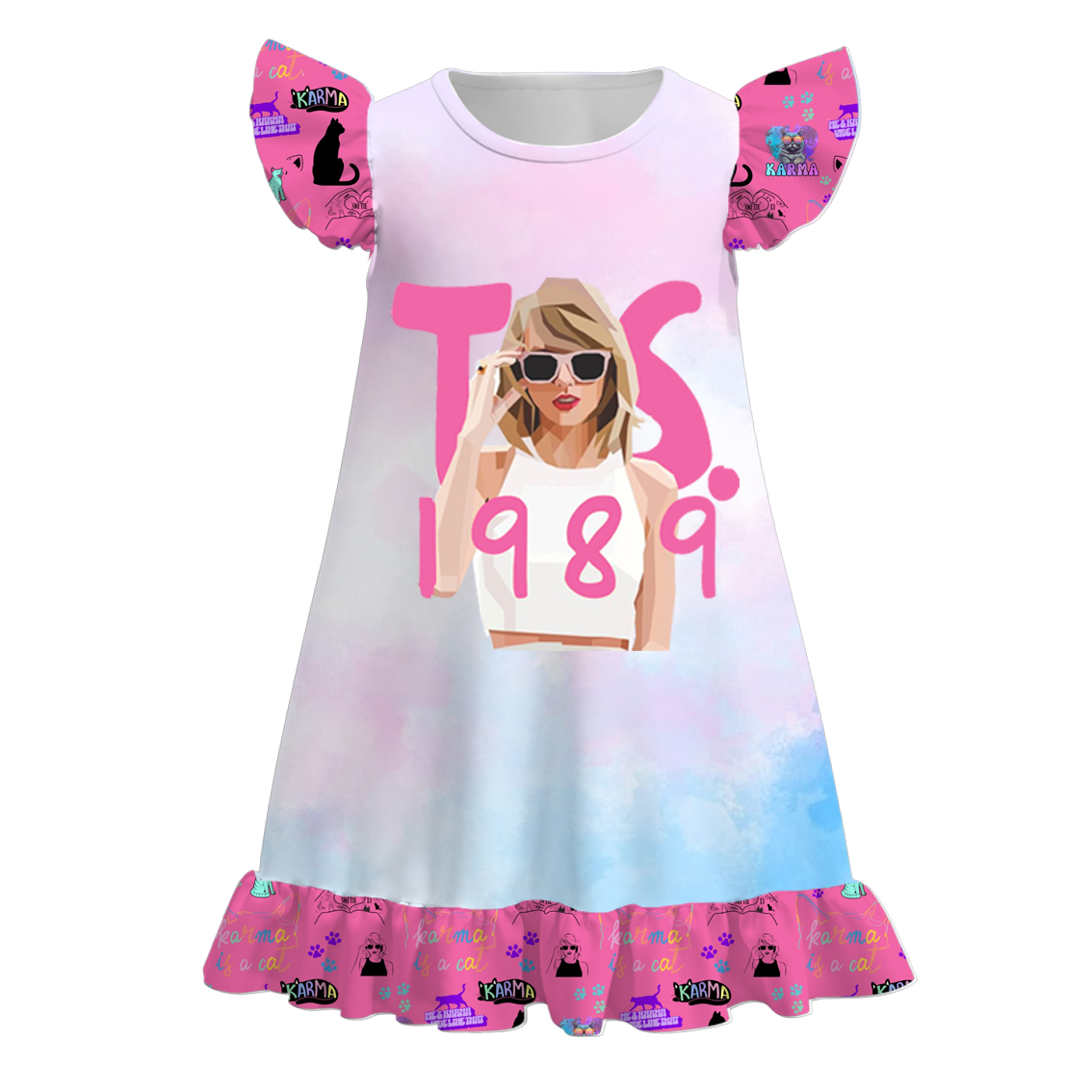 (Custom Design Preorder MOQ 5)  Singer Swiftie 1989 Print Girls Knee Length Summer Dress