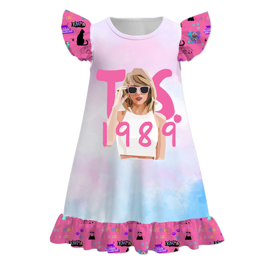 (Custom Design Preorder MOQ 5)  Singer Swiftie 1989 Print Girls Knee Length Summer Dress