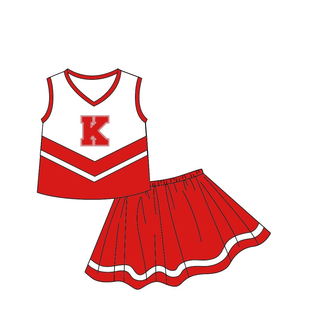 (Custom Design Preorder MOQ 5) Team's K Red Print Skirts With Shorts Girls Clothes Sets