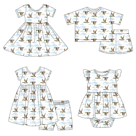 4.14(Custom Design Preorder MOQ 5 Each Design) Duck Print Girls Summer Matching Clothes Sisters Wear