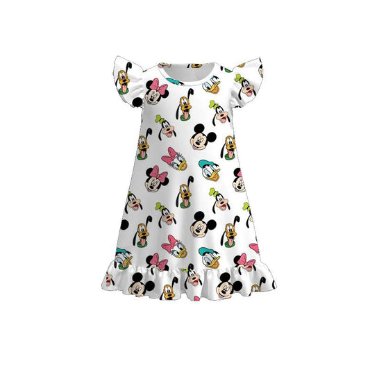(Custom Design Preorder MOQ 5) Cartoon Mouse Print Girls Summer Knee Length Dress