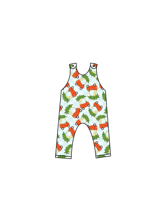 (Custom Design Preorder MOQ 5) Trucks Trees Print Girls Christmas Jumpsuits