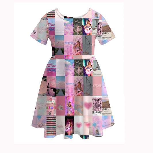 (Custom Design Preorder MOQ 5)  Singer Swiftie Plaid Print Girls Knee Length Summer Dress