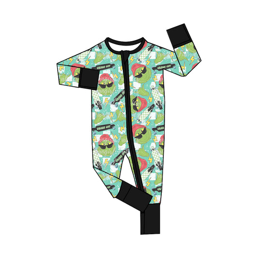 (Custom Design Preorder MOQ 5) Cartoon Turtle Print Baby Boys Fall Sleeper Zipper Romper