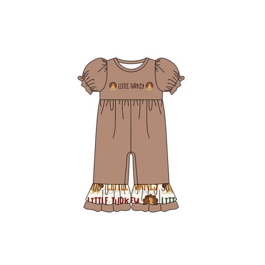 (Custom Design Preorder MOQ 5) Little Turkey Print Baby Girls Thanksgiving Romper