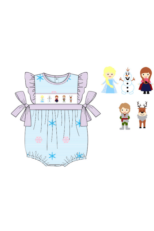 (Custom Design Preorder MOQ 5) Cartoon Princess Snowflake Print Baby Girls Summer Romper