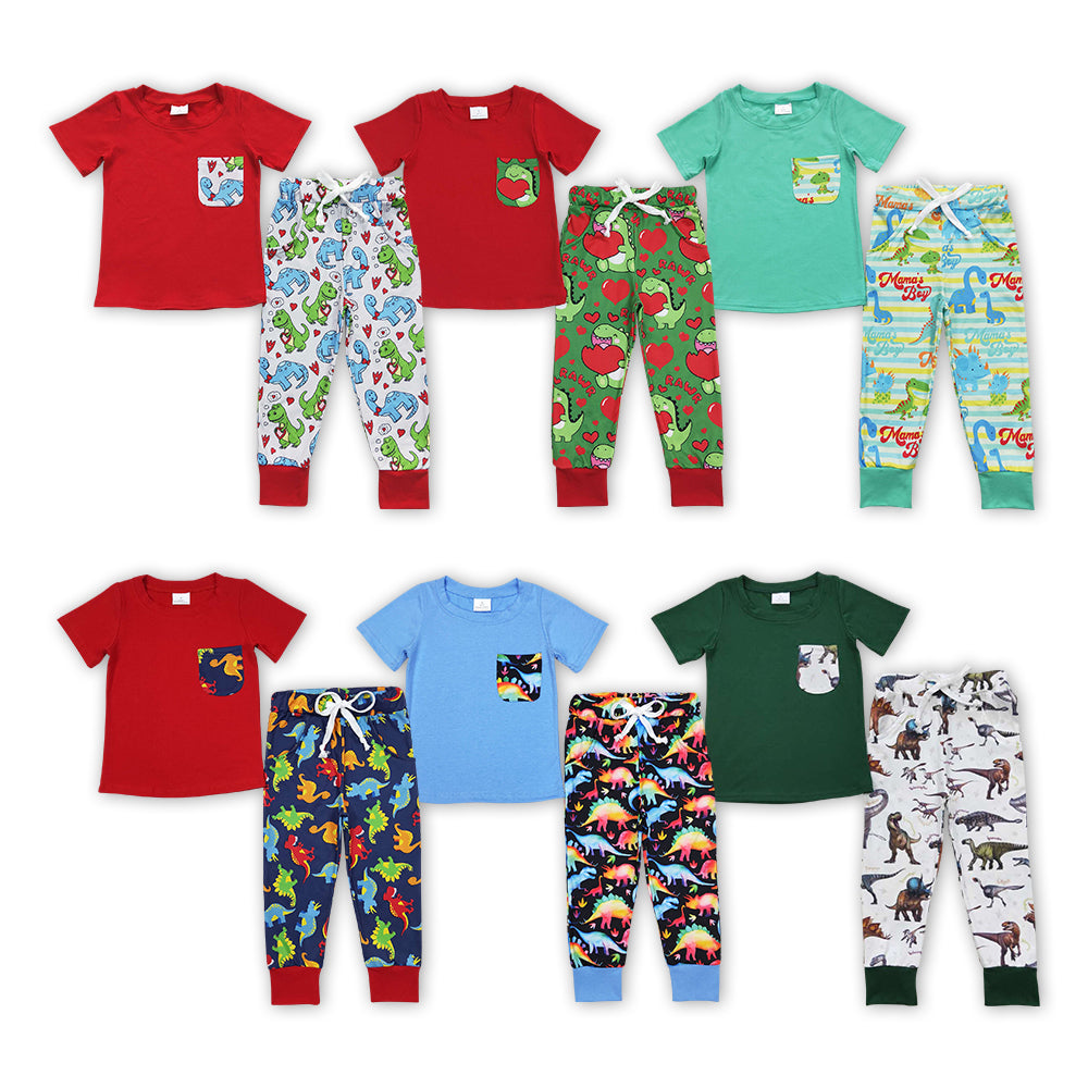 6 Colors Pocket Top Dinosaur Pants Brothers Matching Clothes