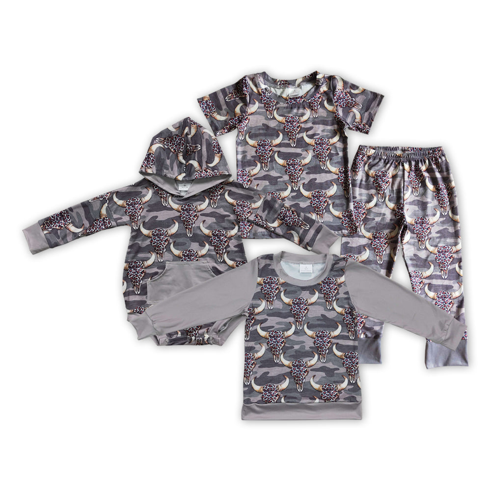 (Promotion) Cow Skull Leopard Print Kids Western Matching Clothes Sibling Wear