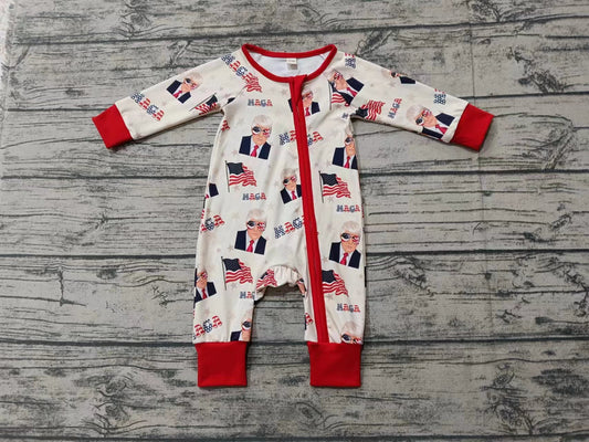 (Custom Design Preorder MOQ 3 ) TRUMP Flags Stars Print Baby Sleeper Zipper Romper