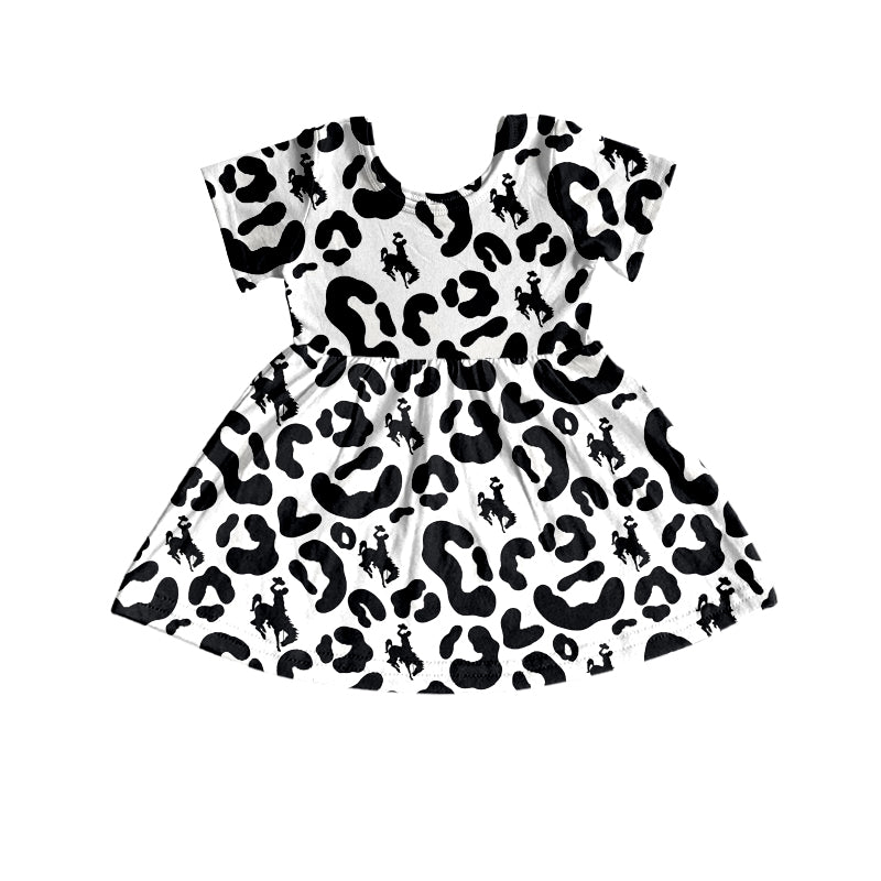 (Custom Design Preorder MOQ 5) Team's Smackover Black Leopard Print Girls Short Sleeve Knee Length Dress