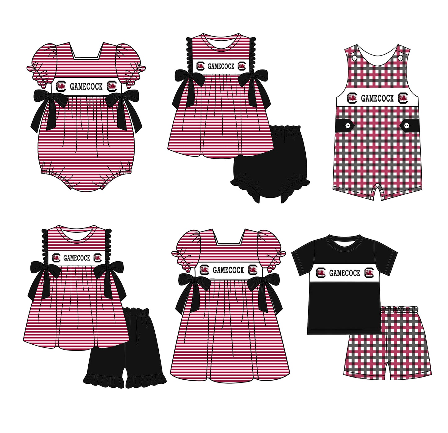 (Custom Design Preorder MOQ 5 Each Design) Team's Gamecock Print Kids Summer Matching Clothes Sibling Wear