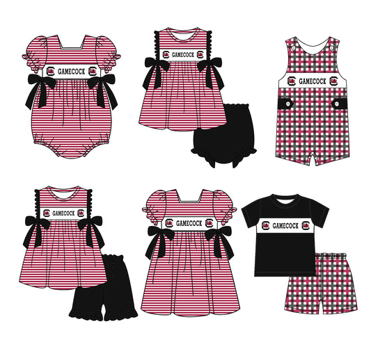 (Custom Design Preorder MOQ 5 Each Design) Team's Gamecock Print Kids Summer Matching Clothes Sibling Wear