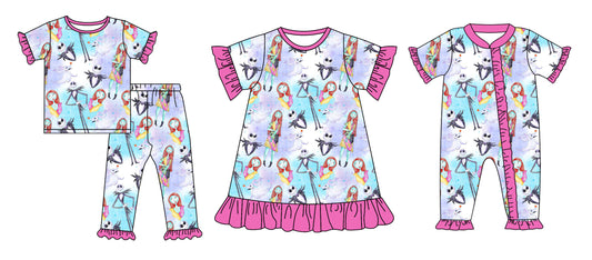 5.1(Custom Design Preorder MOQ 5 Each Design) Cartoon Characters Print Girls Halloween Matching Clothes Sisters Wear