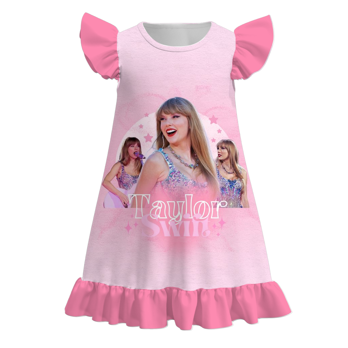 (Custom Design Preorder MOQ 5)  Singer Swiftie Pink Print Girls Knee Length Summer Dress