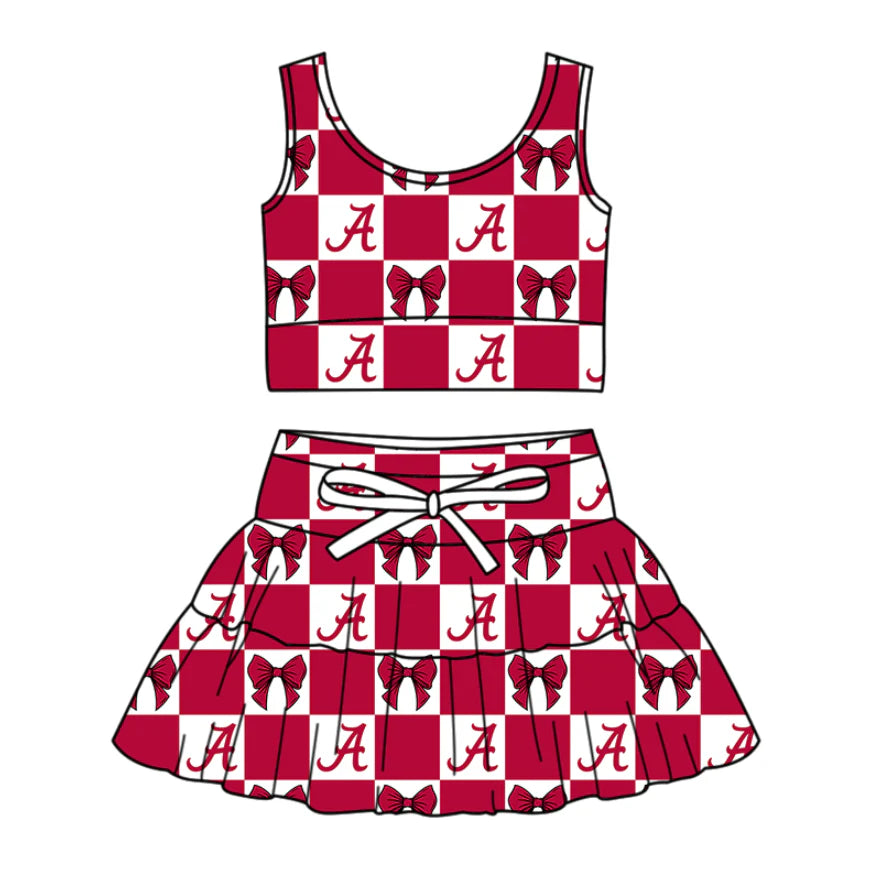 (Custom Design Preorder MOQ 5 Each Color) Team's Alabama Bows Plaid Print Girls Summer Clothes Sisters Matching Wear