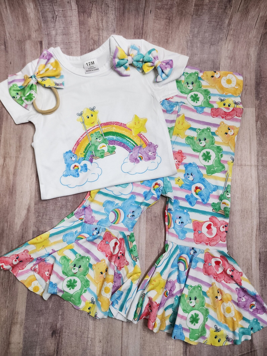 (Custom Design Preorder MOQ 5) Cartoon Cute Bear Print Girls Clothes Set