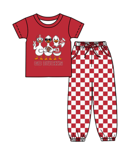 (Custom Design Preorder MOQ 5) Team's GO BUCKS Top Plaid Joggers Kids Clothes Set