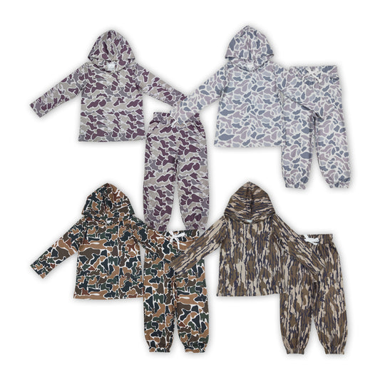 4 Colors Camo Print Kids Hoodie Clothes Set Sibling Hunting Wear