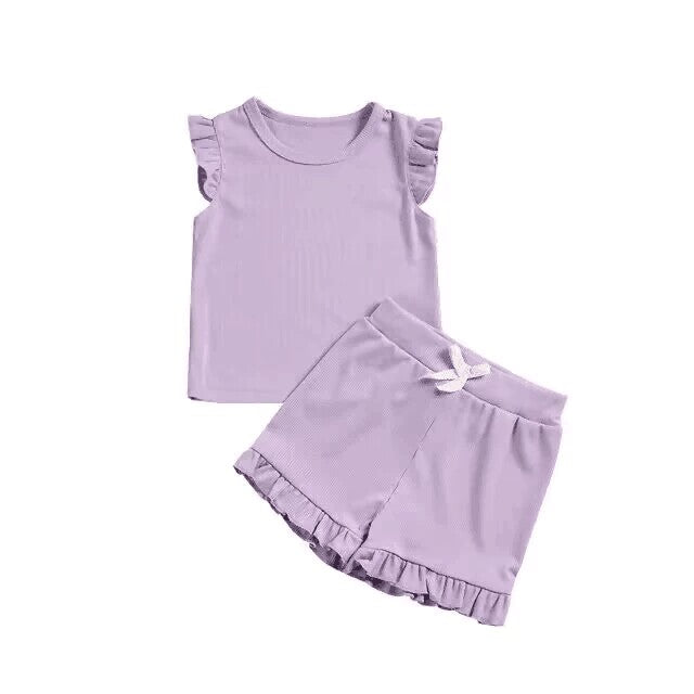 (Custom Design Preorder MOQ 5)  Purple Girls Summer Clothes Set