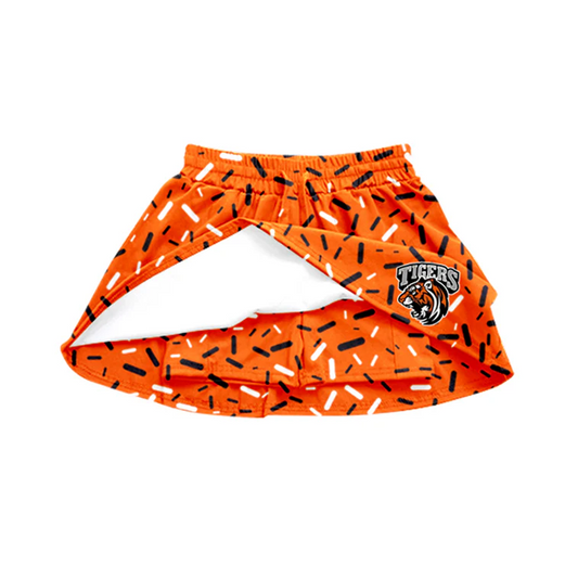 (Custom Design Preorder MOQ 5 Each Item) Team's Tigers Orange Sprinkles Print Summer Bottom Skirts Shorts Mom and Me Matching Clothes