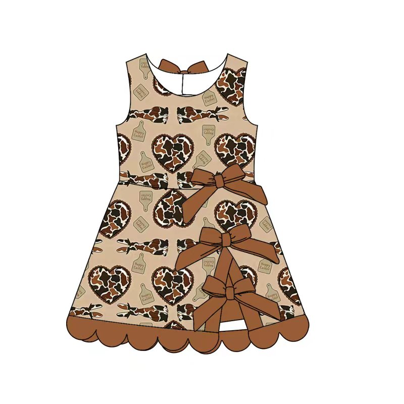 2026.1.20 (Custom Design Preorder MOQ 5) Duck Bows Print Girls Summer Knee Length Dress Sisters Wear