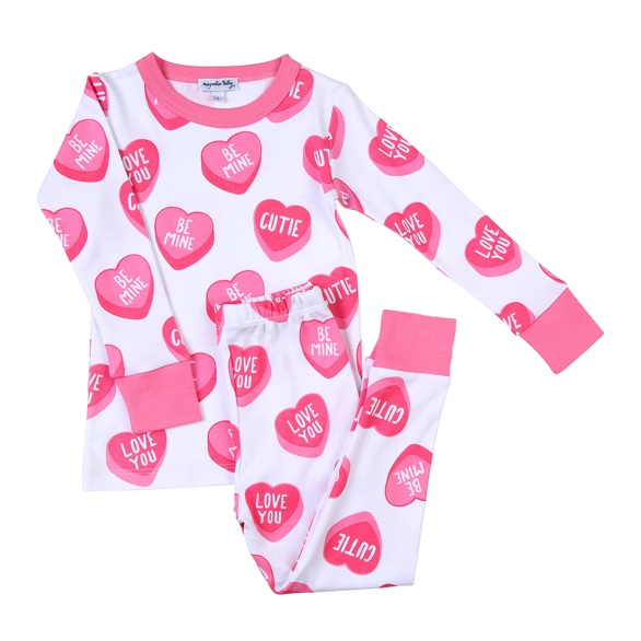 (Custom Design MOQ 5)  Pink Love You Heart Print Girls Valentine's Pajamas Clothes Set