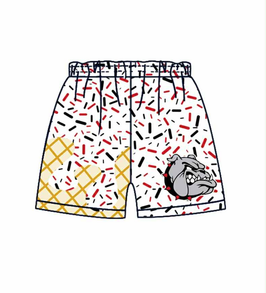 (Custom Design Preorder MOQ 5 Each Item) Team's Bulldog White Sprinkles Print Summer Bottom Shorts Mom and Me Matching Clothes