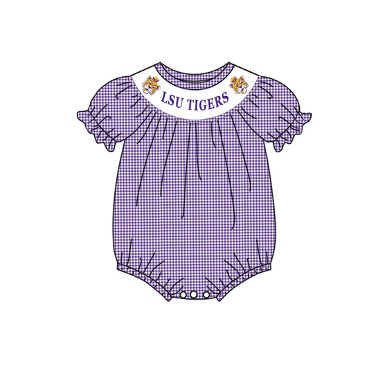 (Custom Design Preorder MOQ 5) Team's LSU TIGERS Print Baby Girls Summer Romper